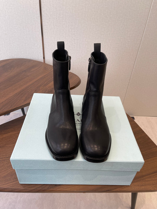 PRADA 25S COWBOY BOOTS IN DARK BLACK-BROWN CALFSKIN - 35