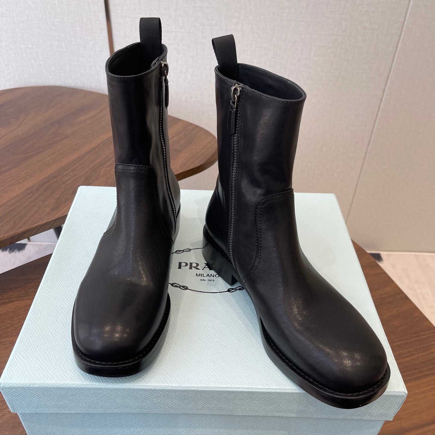 PRADA 25S COWBOY BOOTS IN DARK BLACK-BROWN CALFSKIN - 35