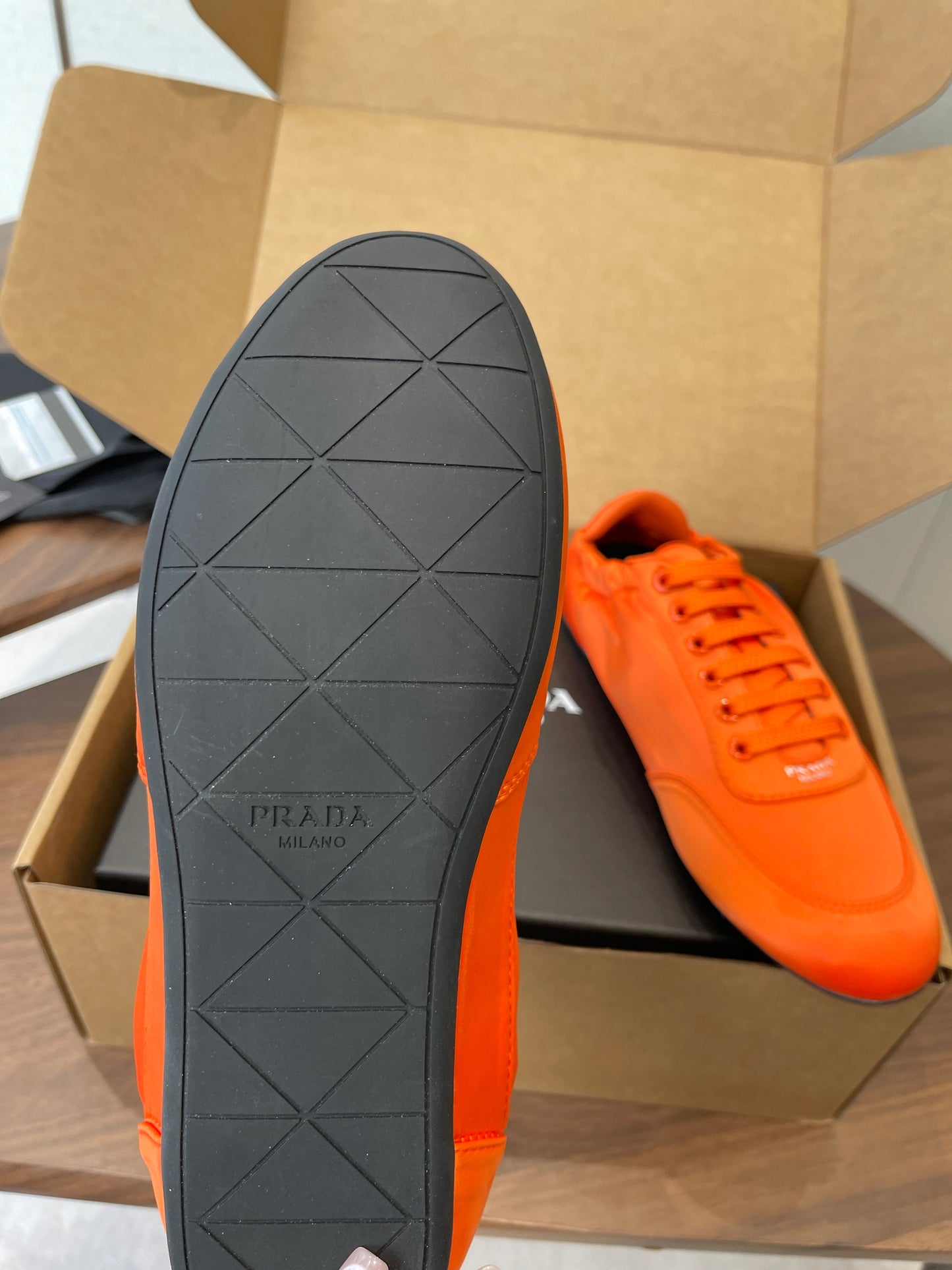 PRADA 25S SNEAKER IN ORANGE SILK - 35