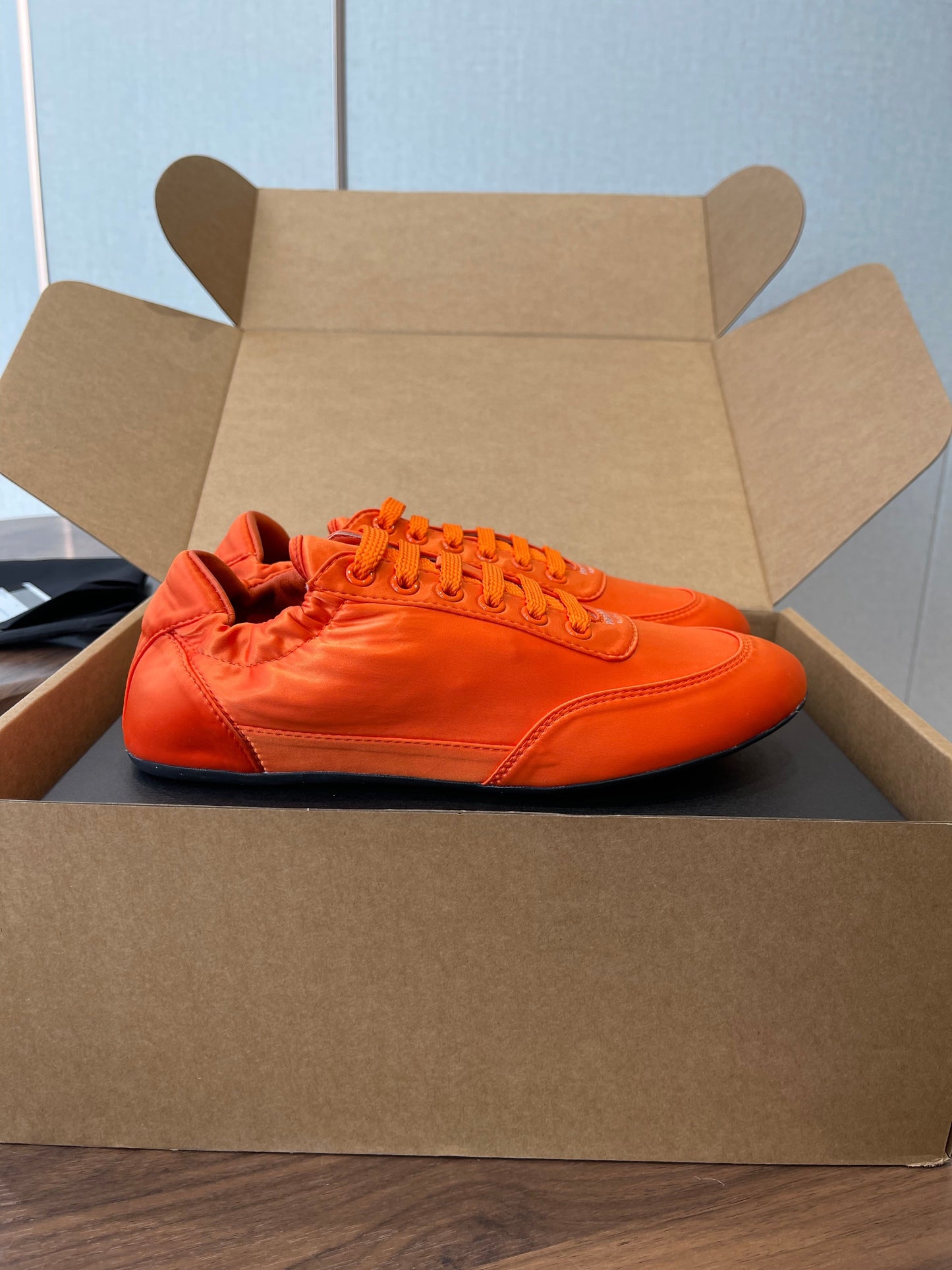 PRADA 25S SNEAKER IN ORANGE SILK - 35