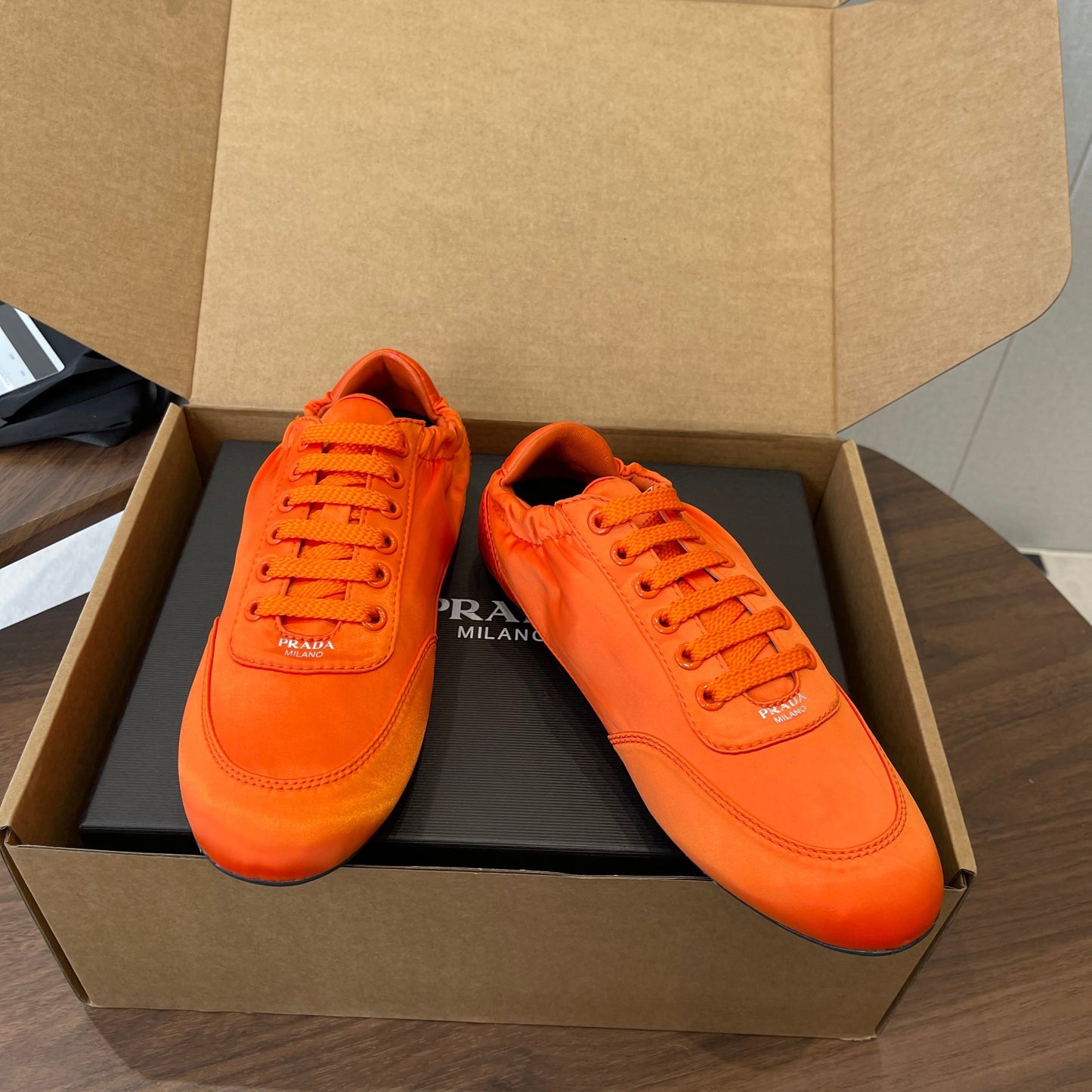PRADA 25S SNEAKER IN ORANGE SILK - 35