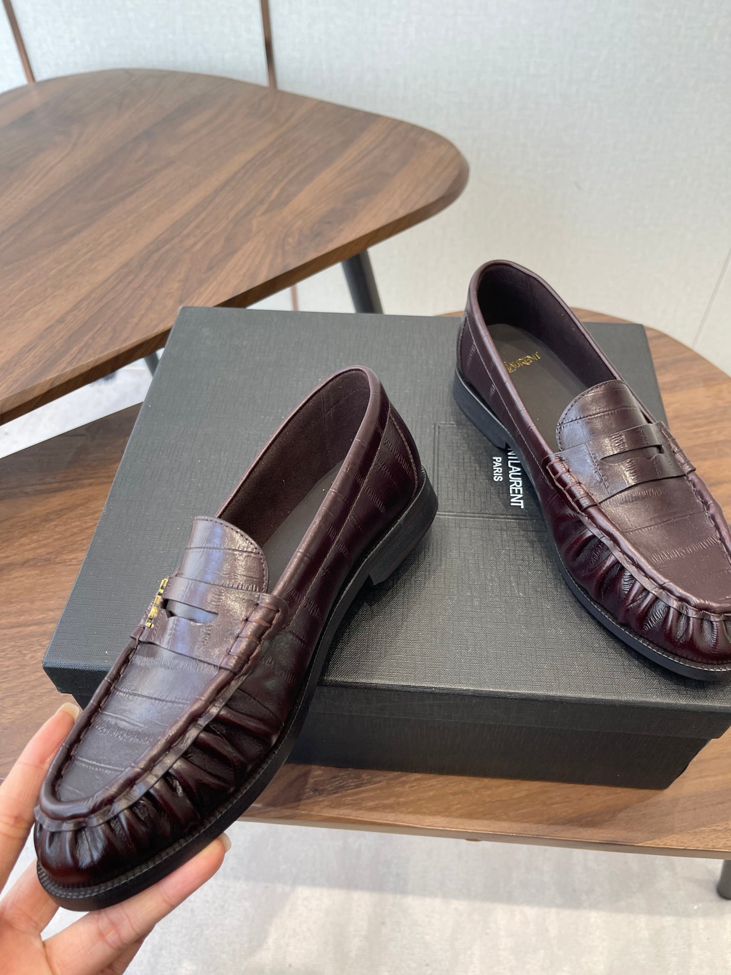 YSL 26S LOAFER IN DARK RED BROWN CALFSKIN
