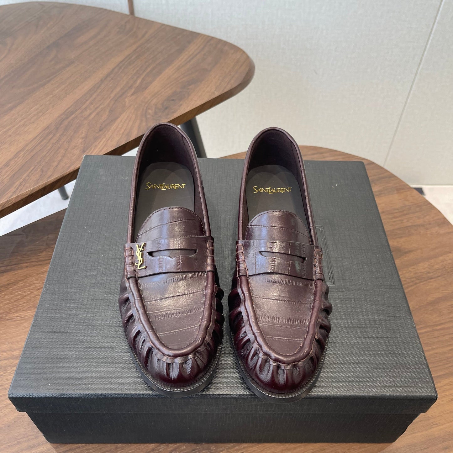 YSL 26S LOAFER IN DARK RED BROWN CALFSKIN
