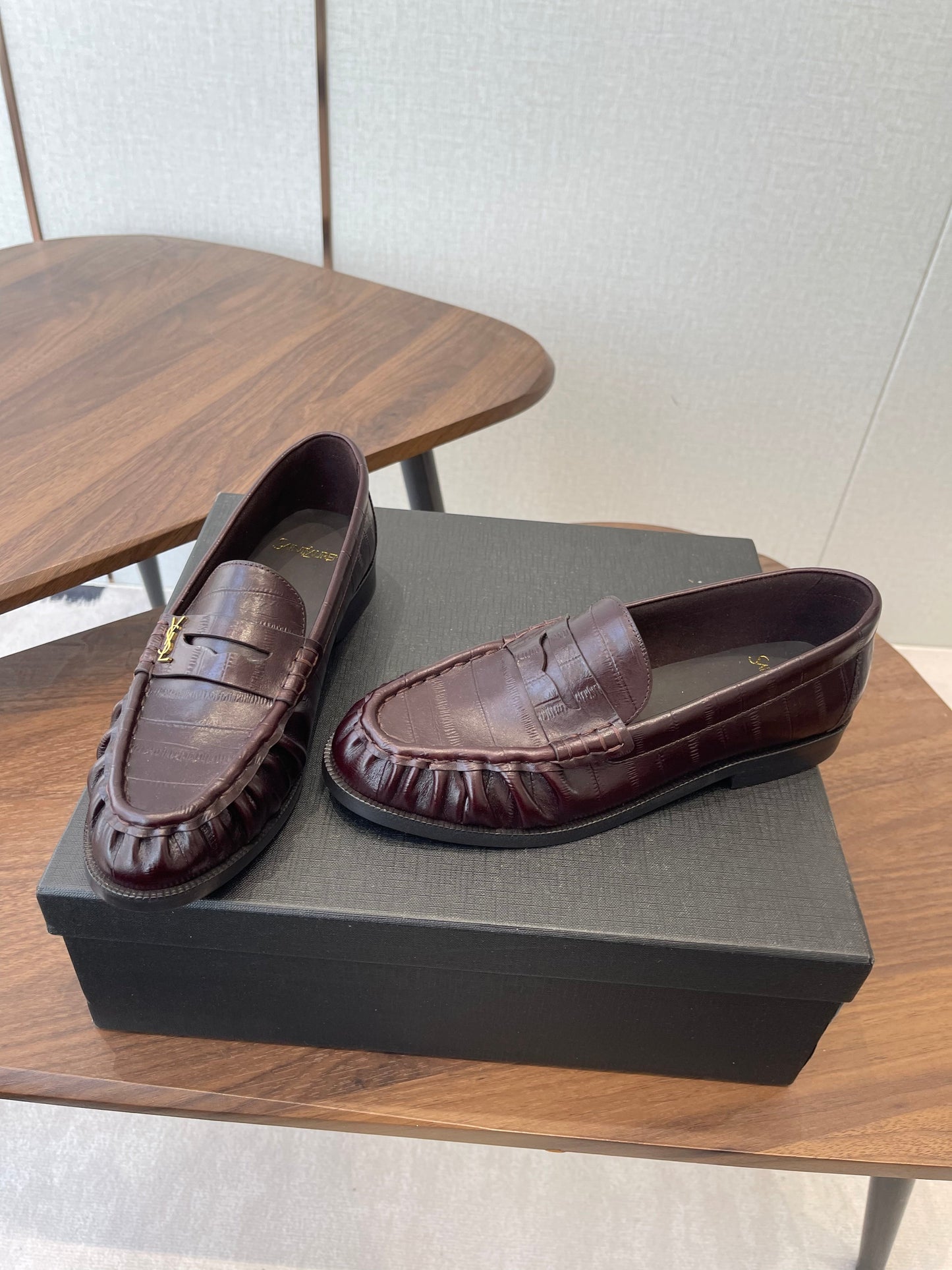YSL 26S LOAFER IN DARK RED BROWN CALFSKIN