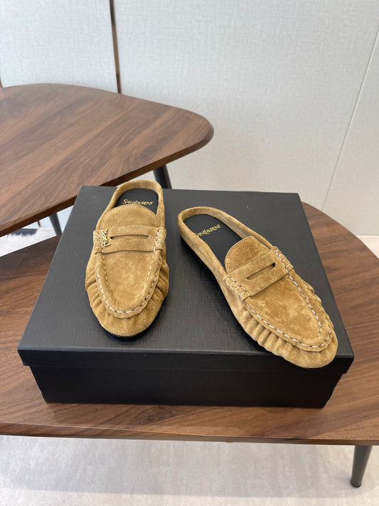 ЛОФЕРИ-МЮЛІ YSL 26S ЗІ СВІТЛО-КОРИЧНЕВОЇ ЗАМШІ