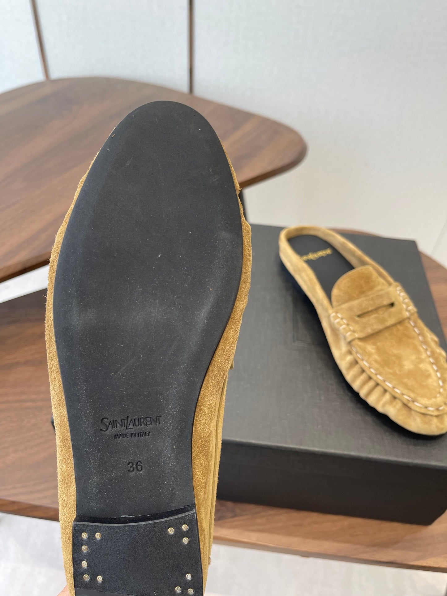 ЛОФЕРИ-МЮЛІ YSL 26S ЗІ СВІТЛО-КОРИЧНЕВОЇ ЗАМШІ