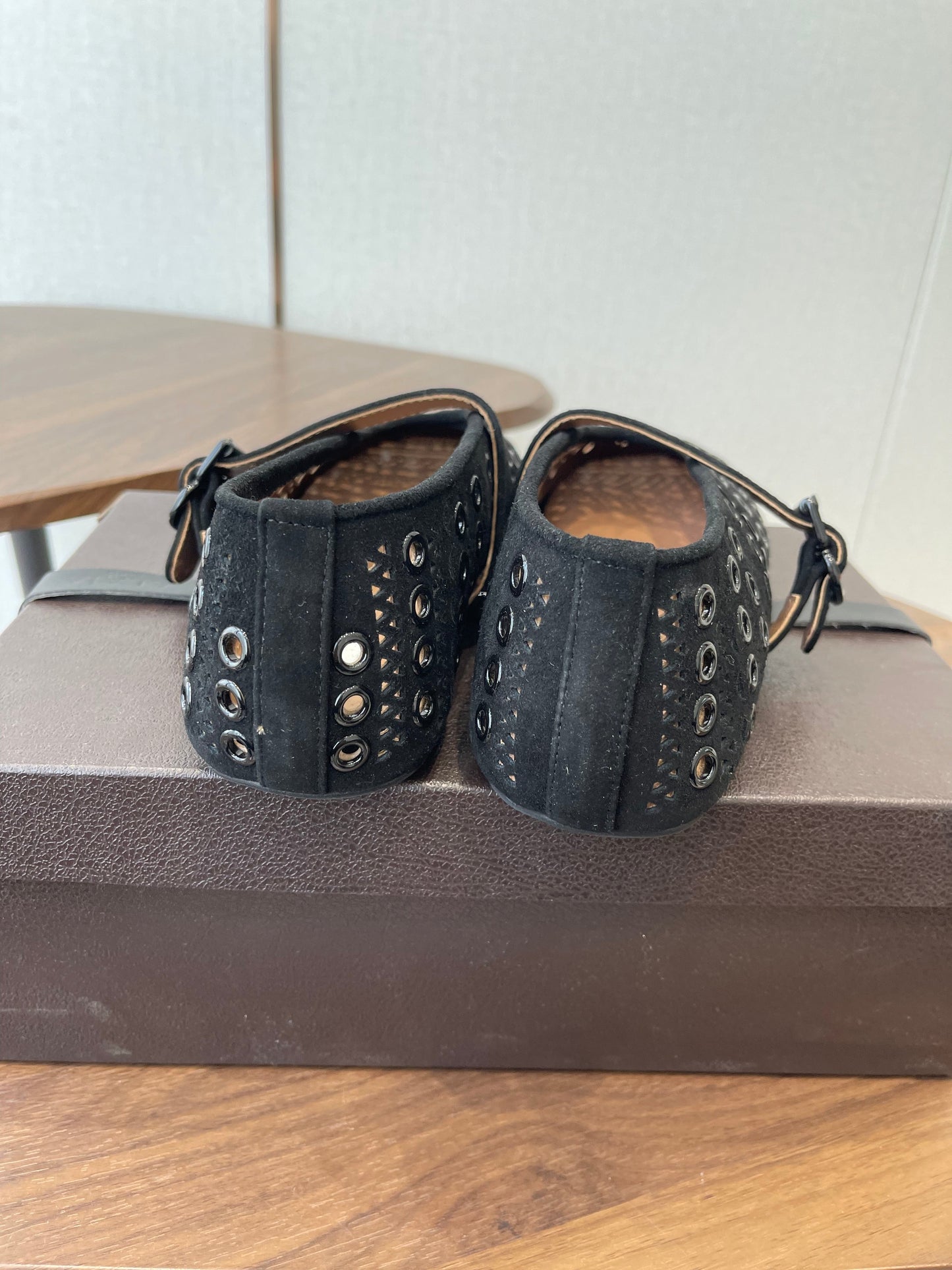 ALAIA 26S MARY JANE FLATS IN BLACK SUEDE