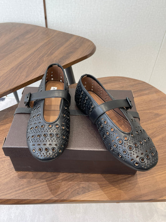 ТУФЛІ-МЕРІ-ДЖЕЙН ALAIA 26S З ЧОРНОЇ ОВЕЧОЇ ШКІРИ