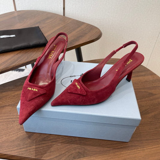 PRADA 26S ТУФЛІ-СЛІНГБЕКИ 75 ММ З БОРДОВОГО ЗАМШУ З ЛОГОТИПОМ