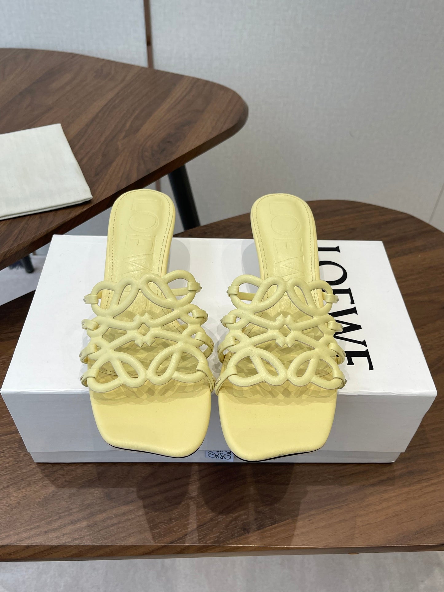 LOEWE 26S HIGH HEEL SANDALS IN BUTTER YELLOW CALFSKIN