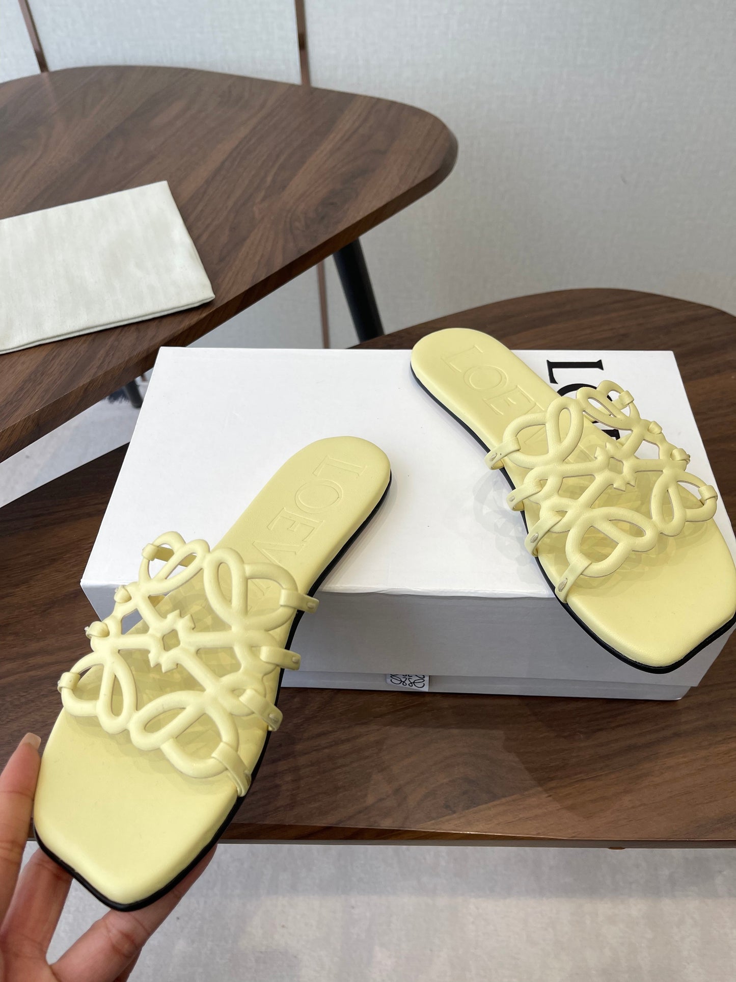 LOEWE 26S FLAT SANDALS IN BUTTER YELLOW CALFSKIN