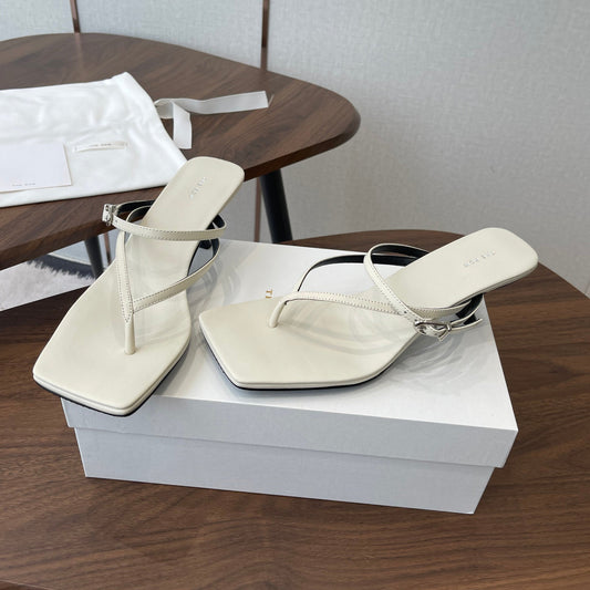 БОСОНІЖКИ THE ROW 26S SQUARE TOE THONG НА ПІДБОРАХ, КОЛІР СЛОНОВОЇ КІСТКИ, ТЕЛЯЧА ШКІРА
