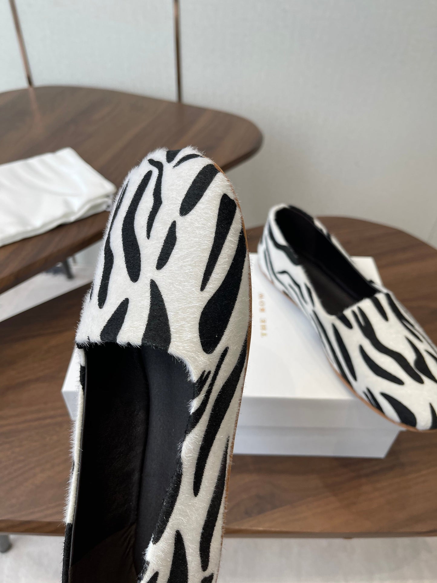 THE ROW 26S MARY JANES IN WHITE ZEBRA PRINT PONY HAIR