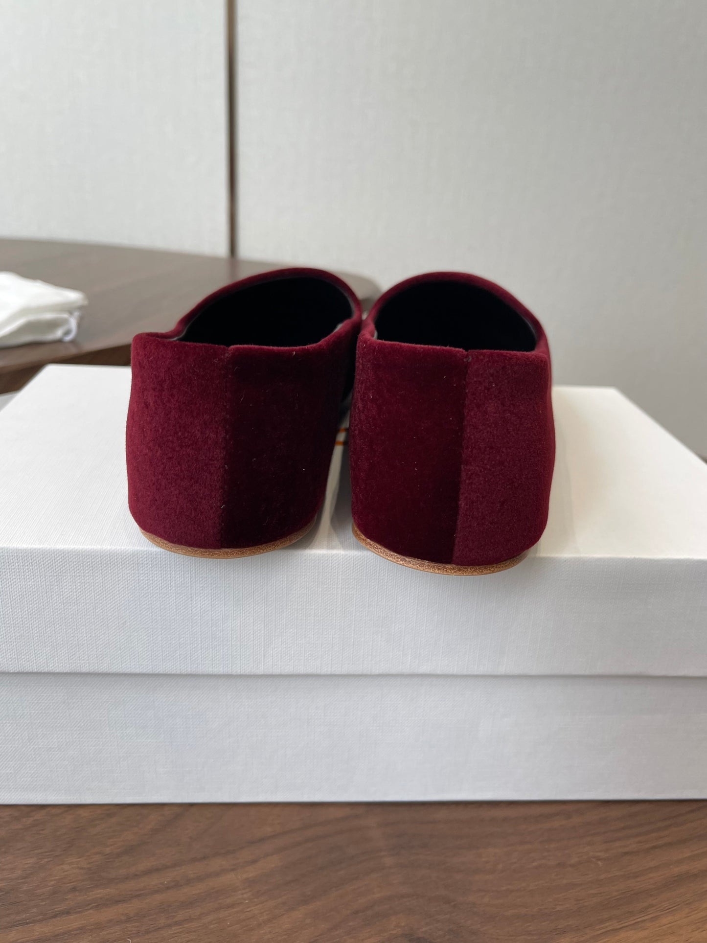THE ROW 26S BALLET FLATS IN BURGUNDY RED VELVET