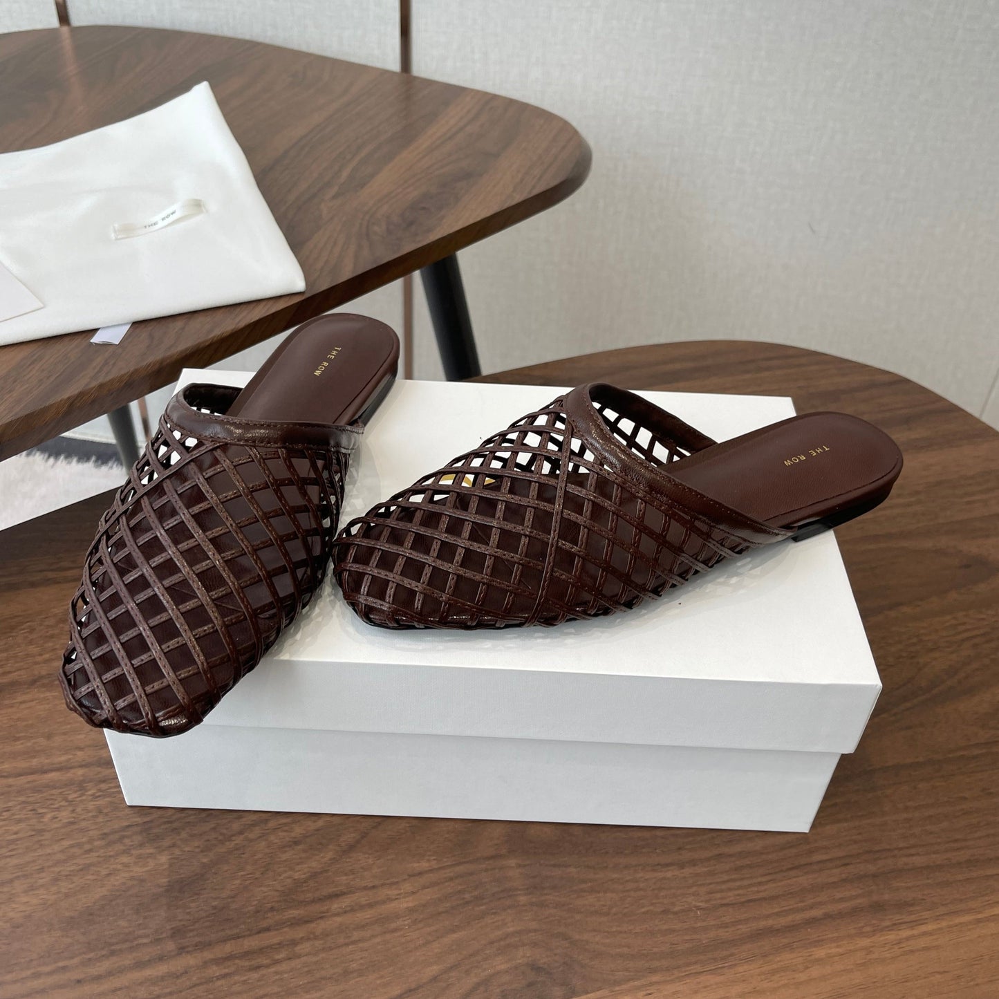 THE ROW 26S MULE SANDALS IN DARK BROWN CALFSKIN