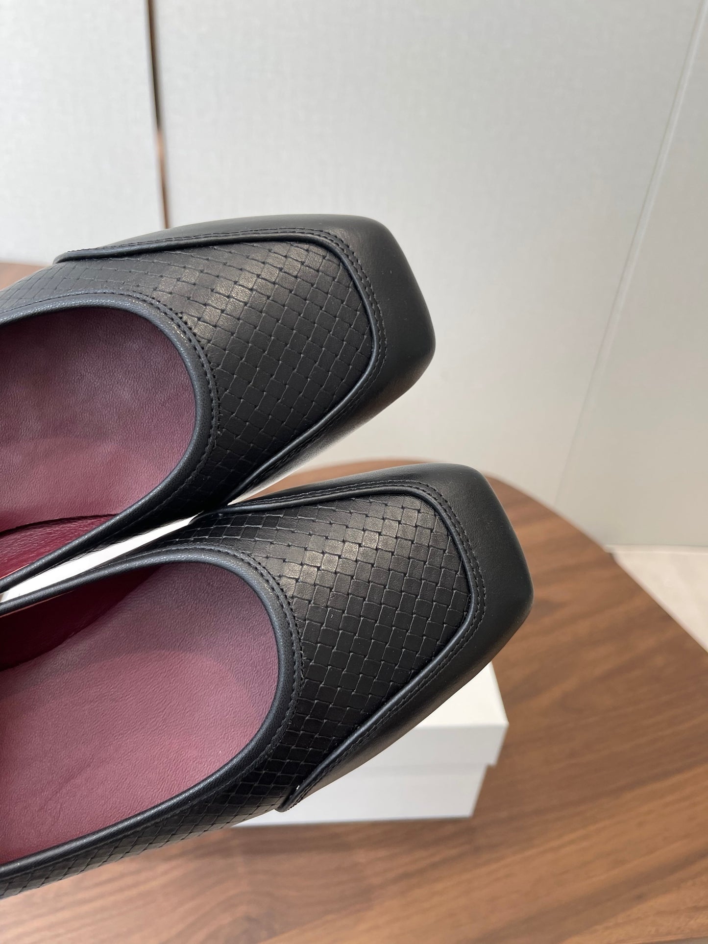 THE ROW 26S SQUARE TOE  BALLET FLATS IN BLACK CALFSKIN