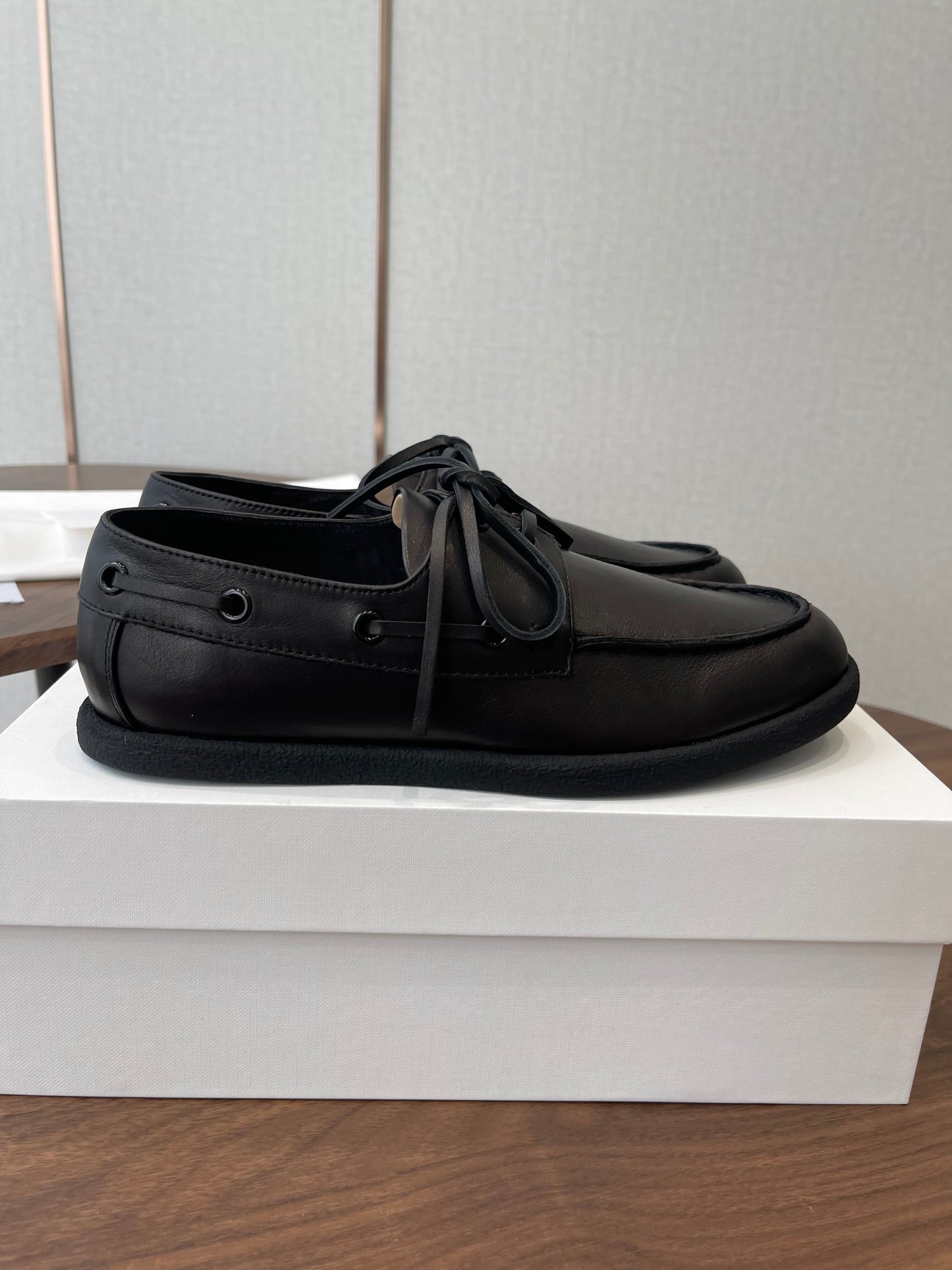 THE ROW 26S LOAFERS IN BLACK CALFSKIN