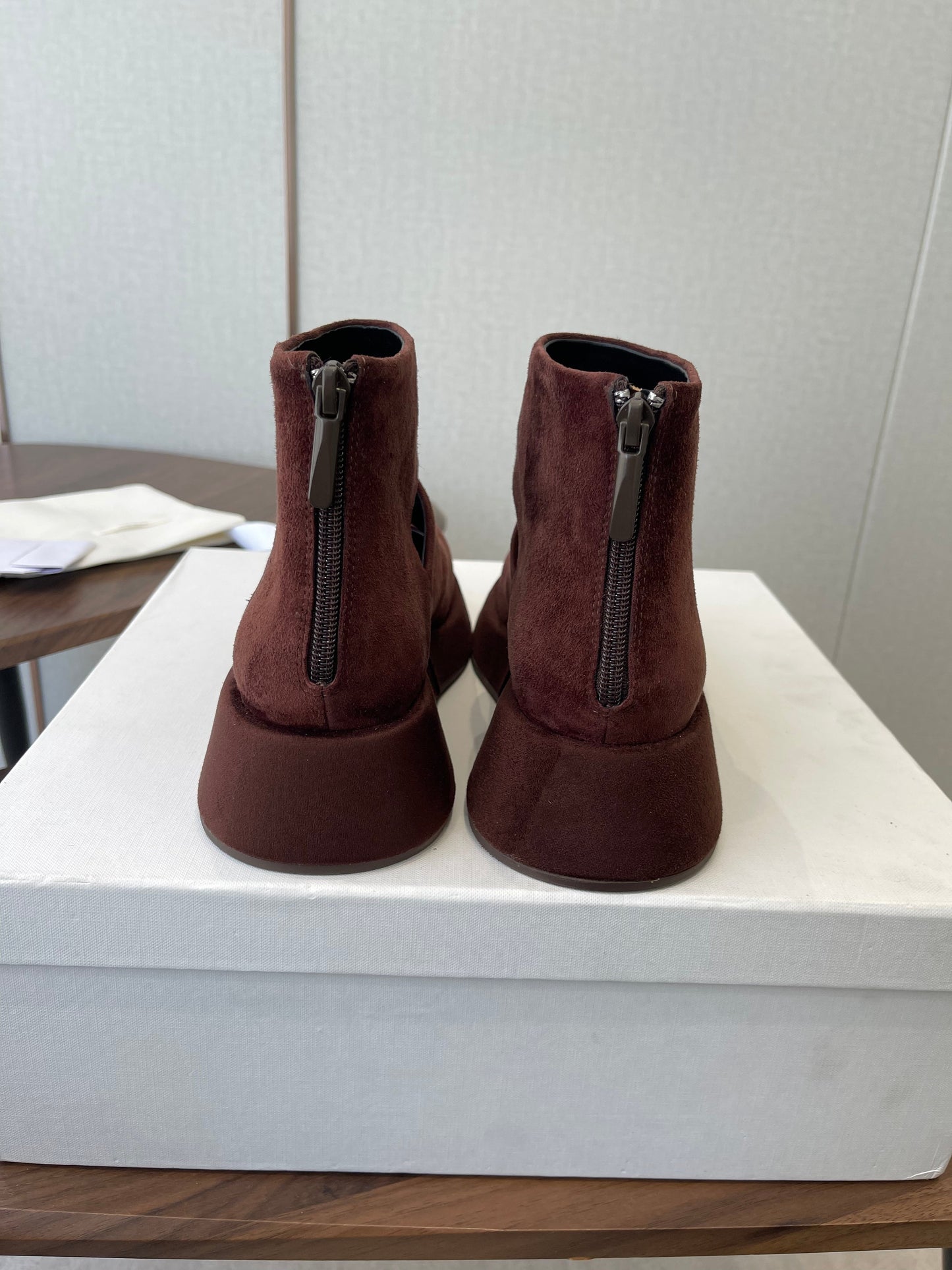 THE ROW 26S PLATFORM MARY JANE IN CHOCOLATE BROWN SUEDE