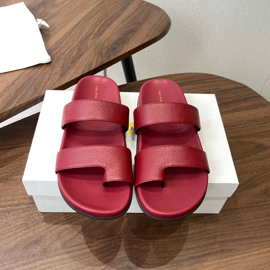САНДАЛІ THE ROW 26S DOUBLE STRAP TOE LOOP НА ПЛАТФОРМІ З ТЕМНО-ЧЕРВОНОЇ ТЕЛЯЧОЇ ШКІРИ