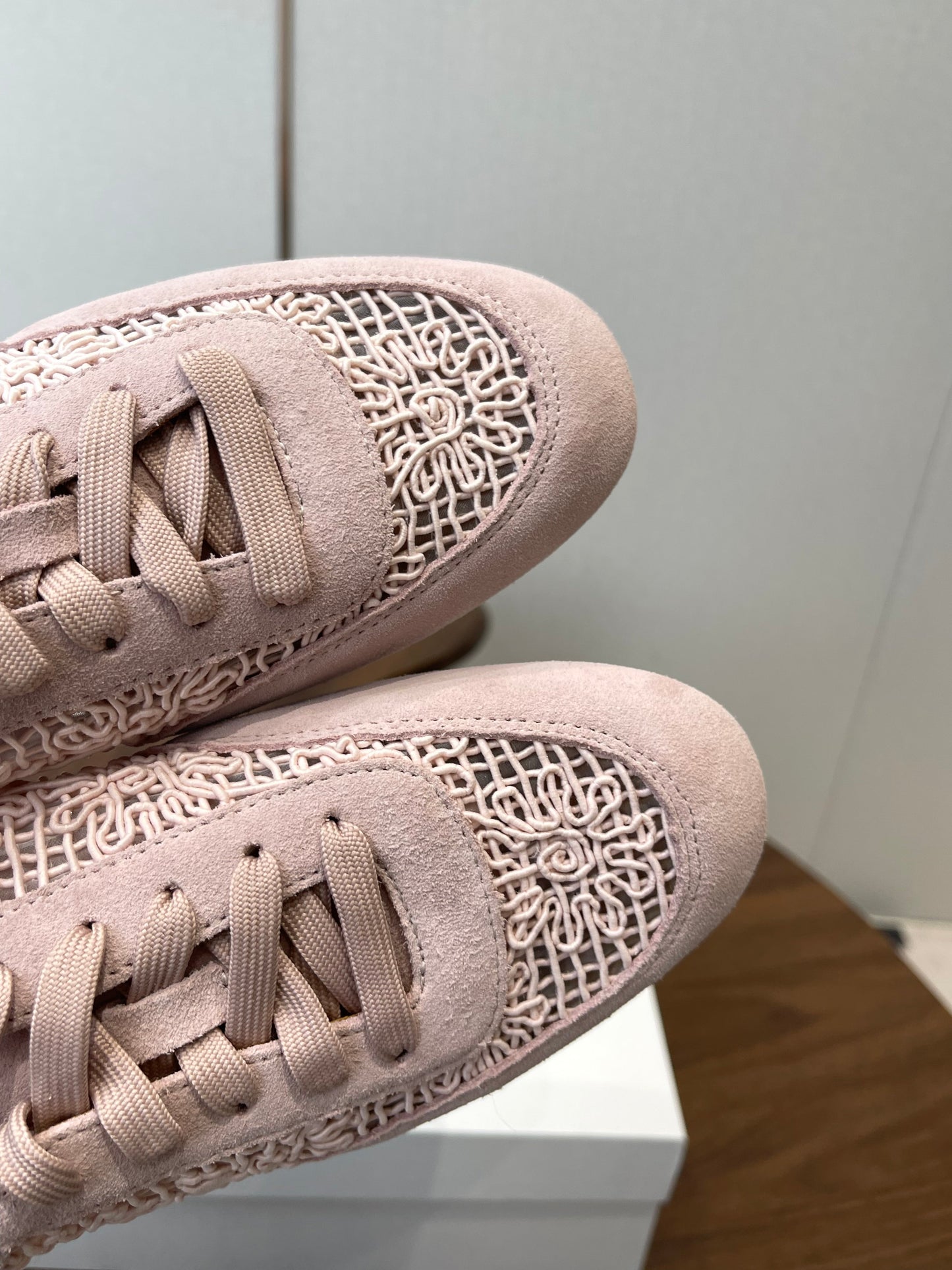 THE ROW 26S LACE UP SNEAKERS IN LIGHT PINK SUEDE