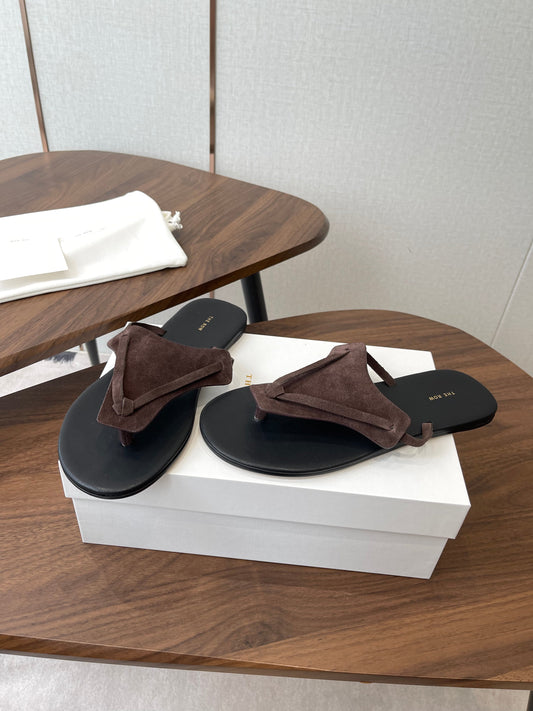 THE ROW 26S T STRAP THONG SANDALS IN CHOCOLATE BROWN SUEDE