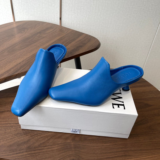 LOEWE 26S МЮЛІ EMILY 55 ММ З СИНЬОЇ ТЕЛЯЧОЇ ШКІРИ