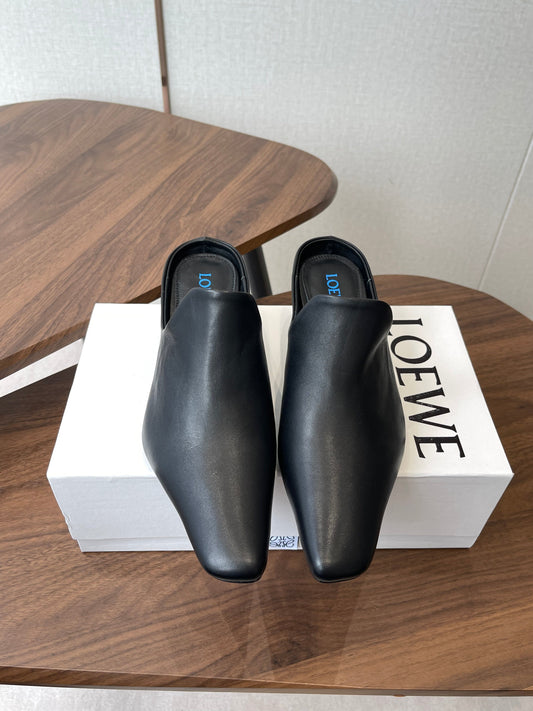 Мюлі LOEWE 26S EMILY 55 мм з чорної телячої шкіри