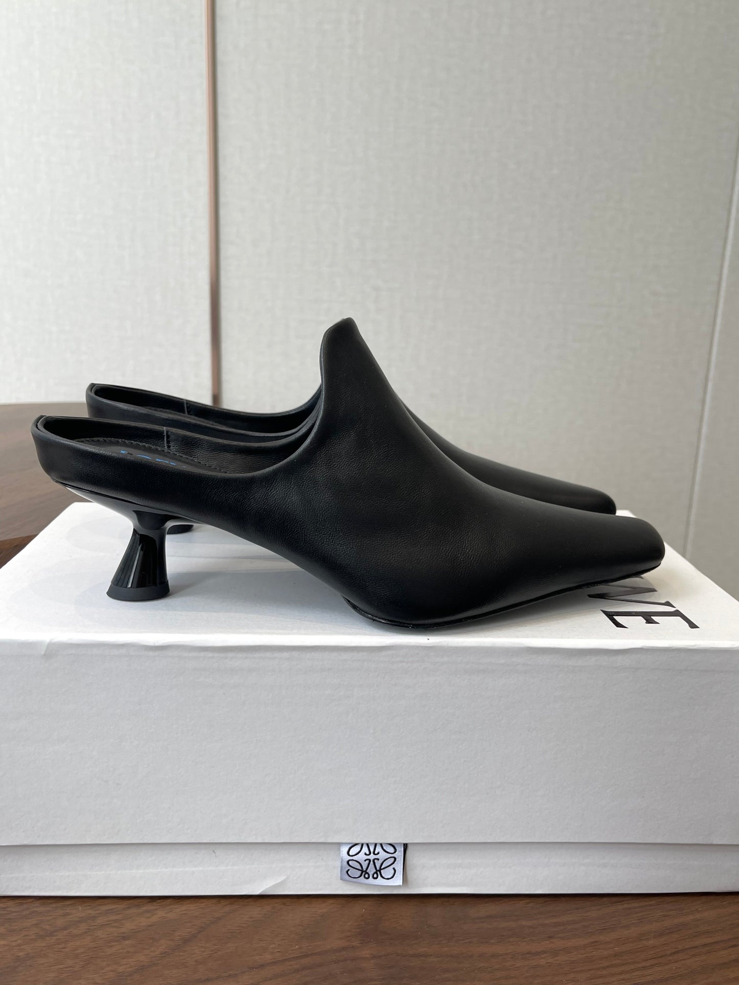 LOEWE 26S EMILY MULE 55MM IN BLACK CALFSKIN