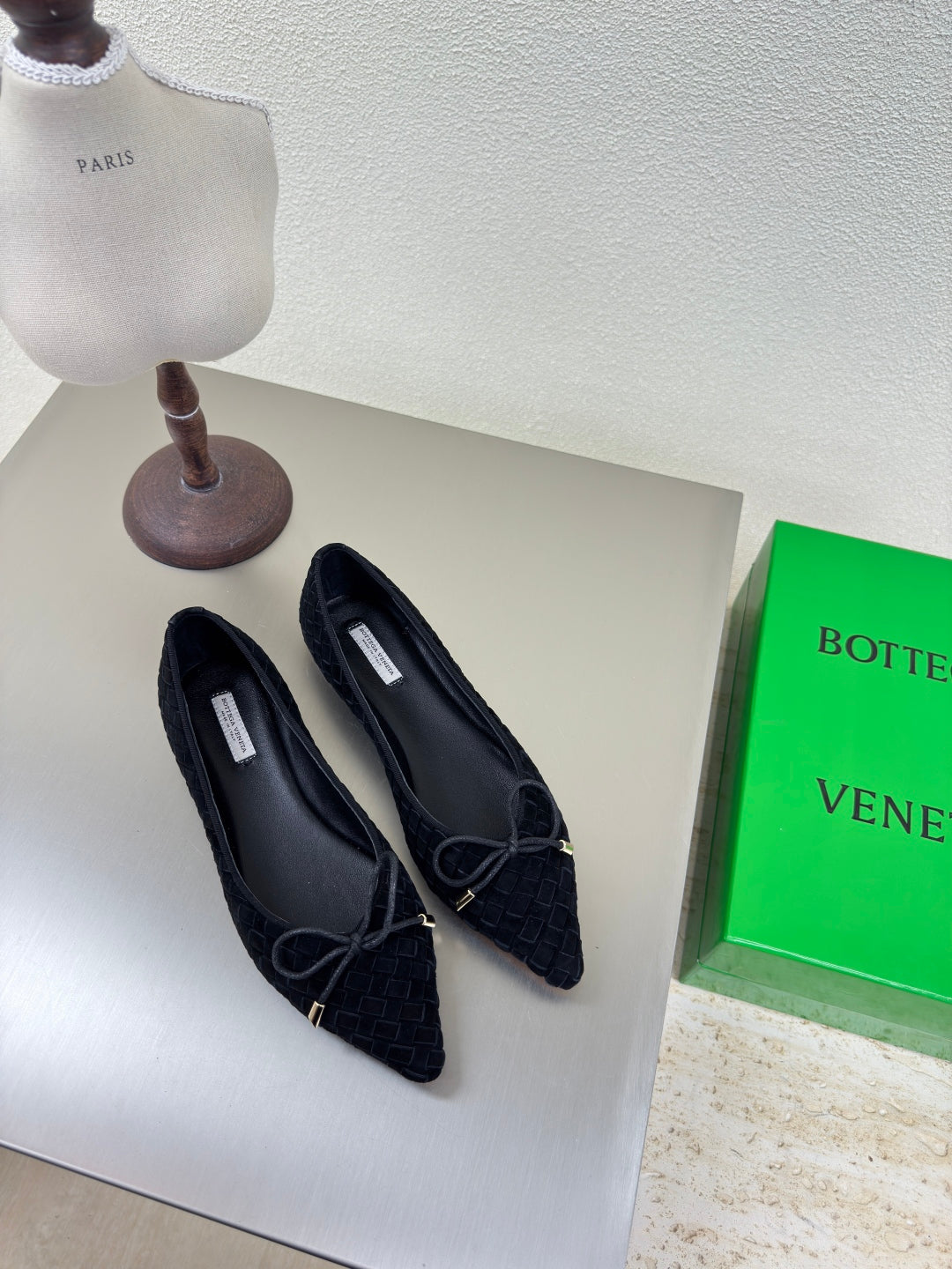 BALLET FLAT IN BLACK INTRECCIATO SUEDE WITH BOW - 35
