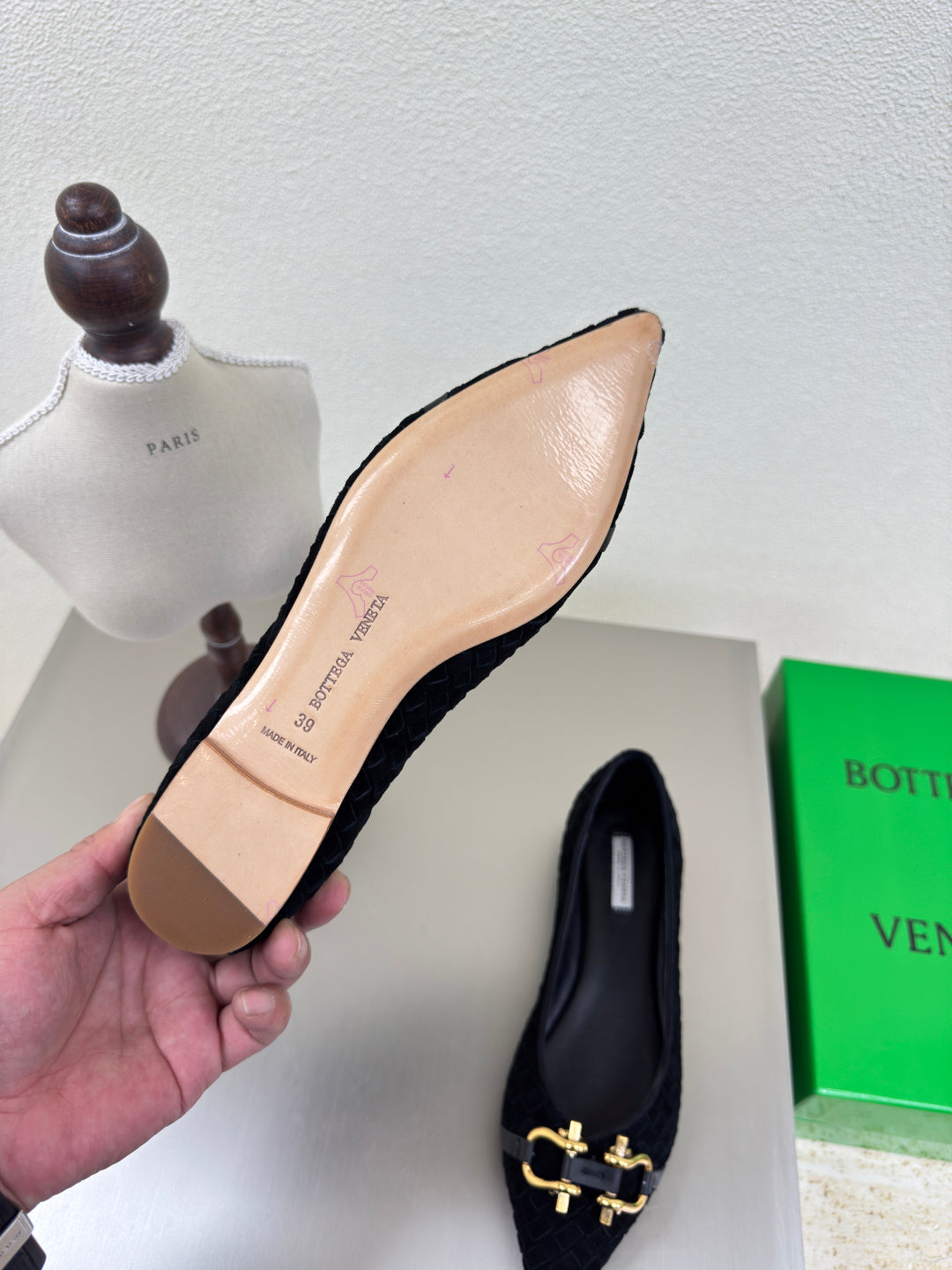 BALLET FLAT IN BLACK INTRECCIATO SUEDE - 35