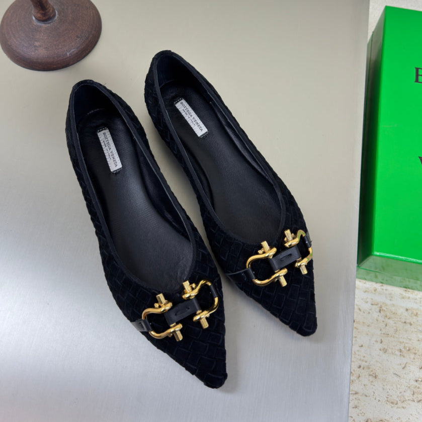 BALLET FLAT IN BLACK INTRECCIATO SUEDE - 35