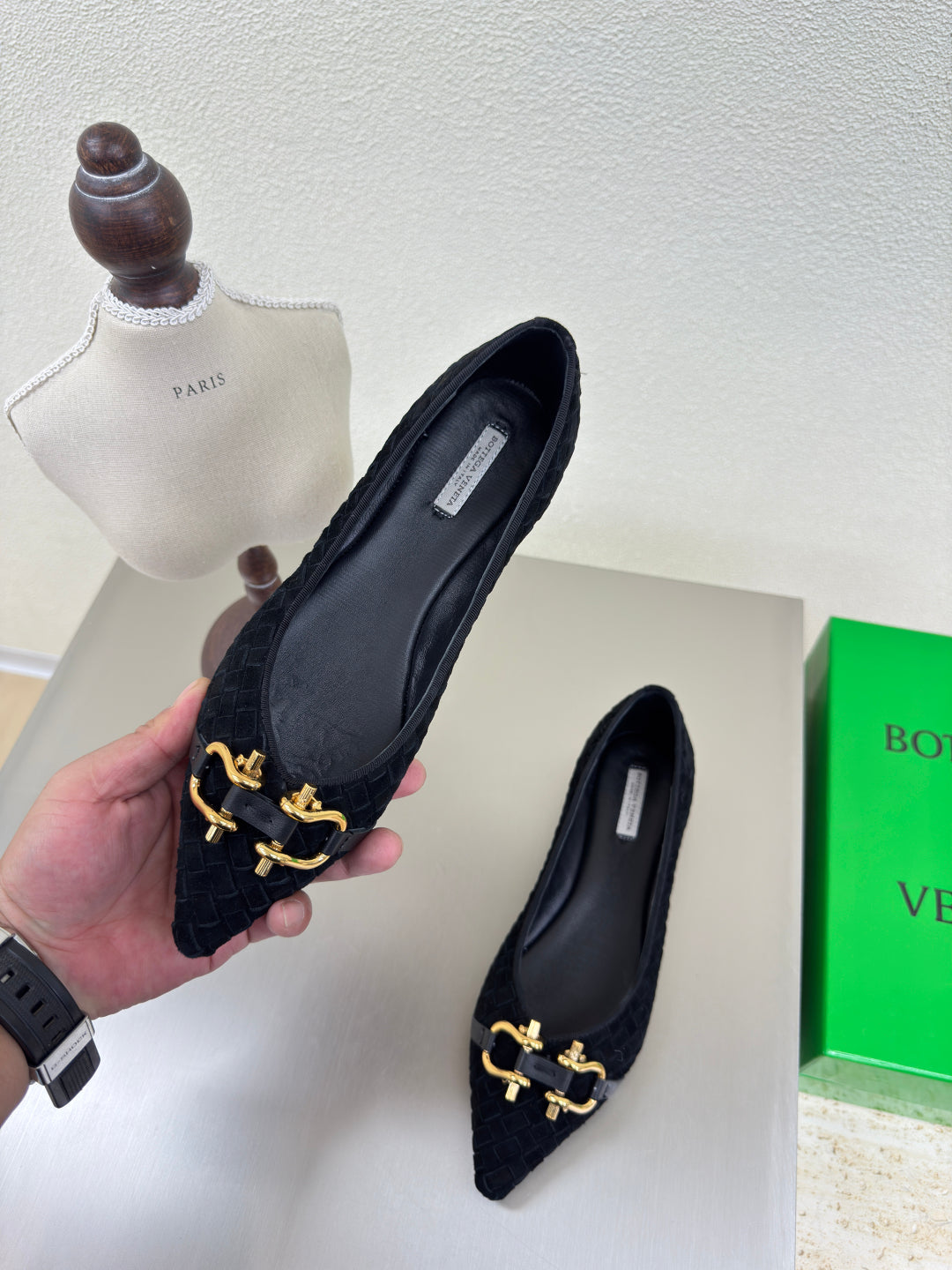 BALLET FLAT IN BLACK INTRECCIATO SUEDE - 35