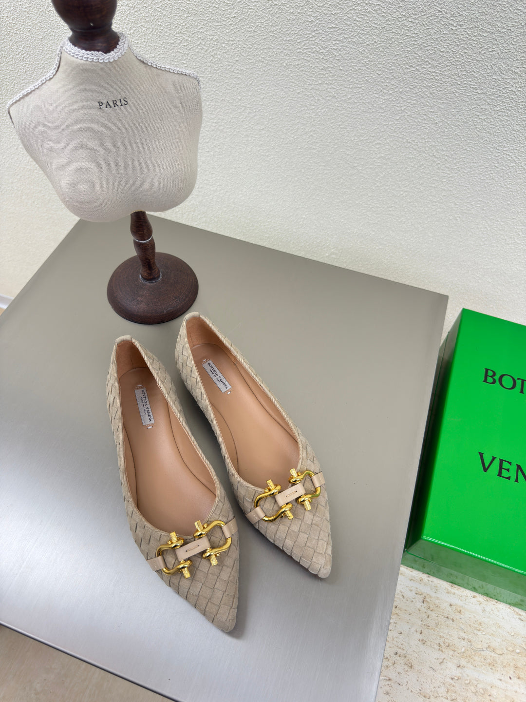 BALLET FLAT IN SAND BROWN INTRECCIATO SUEDE - 35