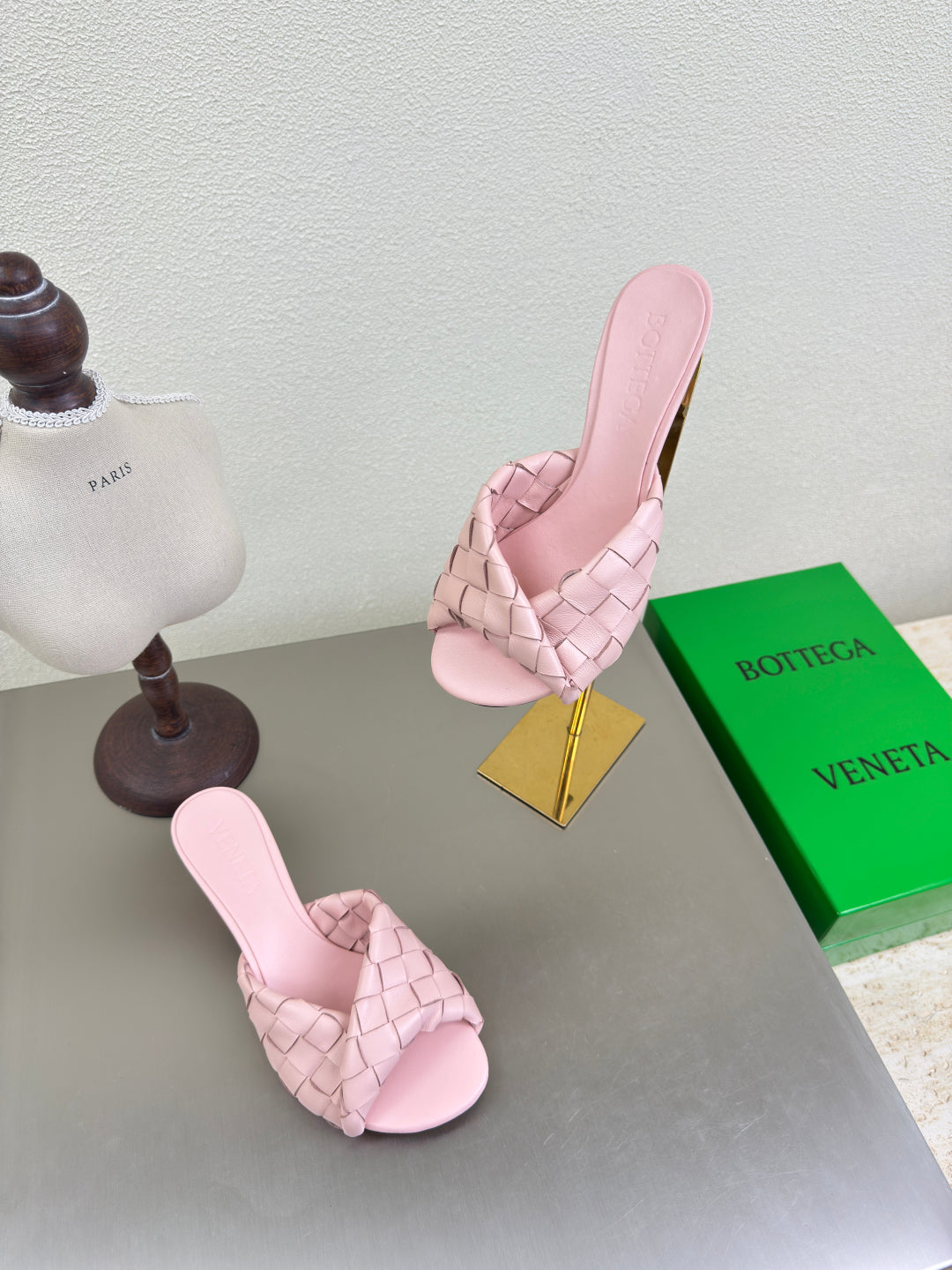 BLINK HIGH 5 CM MULE IN LIGHT PINK INTRECCIATO LEATHER - 35