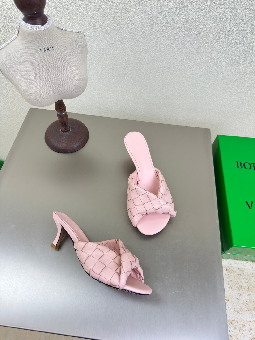 BLINK HIGH 5 CM MULE IN LIGHT PINK INTRECCIATO LEATHER - 35