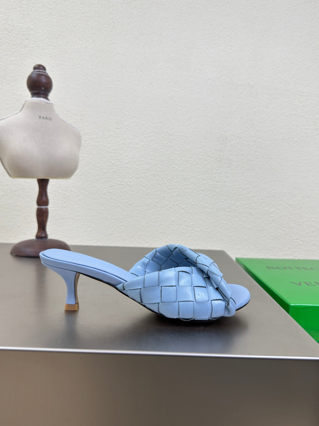 BLINK HIGH 5 CM MULE IN CERULEAN BLUE INTRECCIATO LEATHER - 35