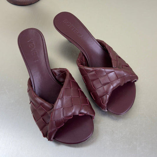 BLINK HIGH 5 CM MULE IN MAHOGANY RED INTRECCIATO LEATHER - 35