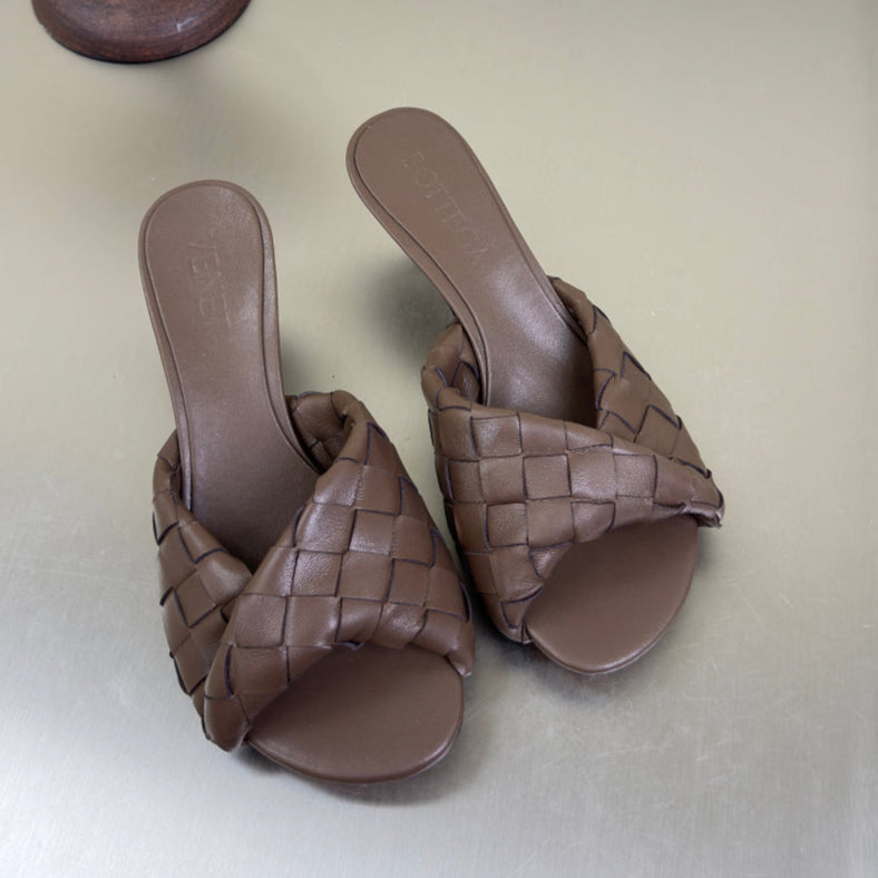 BLINK HIGH 5 CM MULE IN CAROB BROWN INTRECCIATO LEATHER - 35