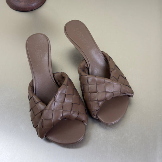 BLINK HIGH 5 CM MULE IN CAROB BROWN INTRECCIATO LEATHER - 35