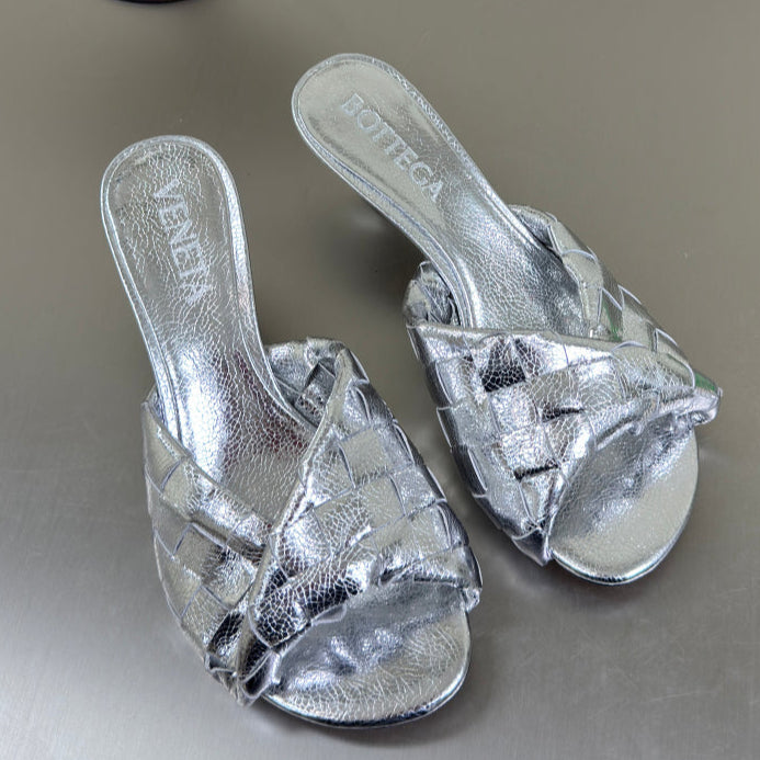 BLINK HIGH 5 CM MULE IN SILVER INTRECCIATO LEATHER - 35