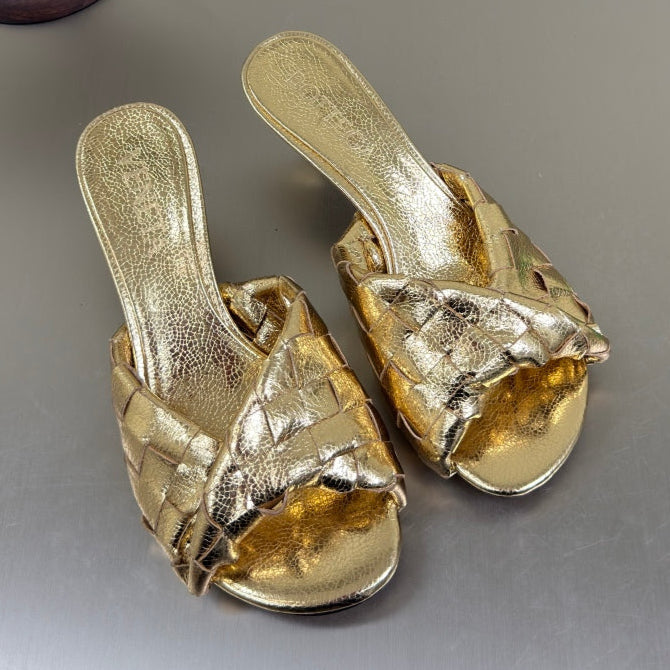 BLINK HIGH 5 CM MULE IN GOLD INTRECCIATO LEATHER - 35