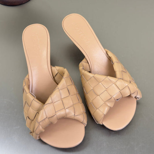 BLINK HIGH 5 CM MULE IN BUFF BEIGE INTRECCIATO LEATHER - 35