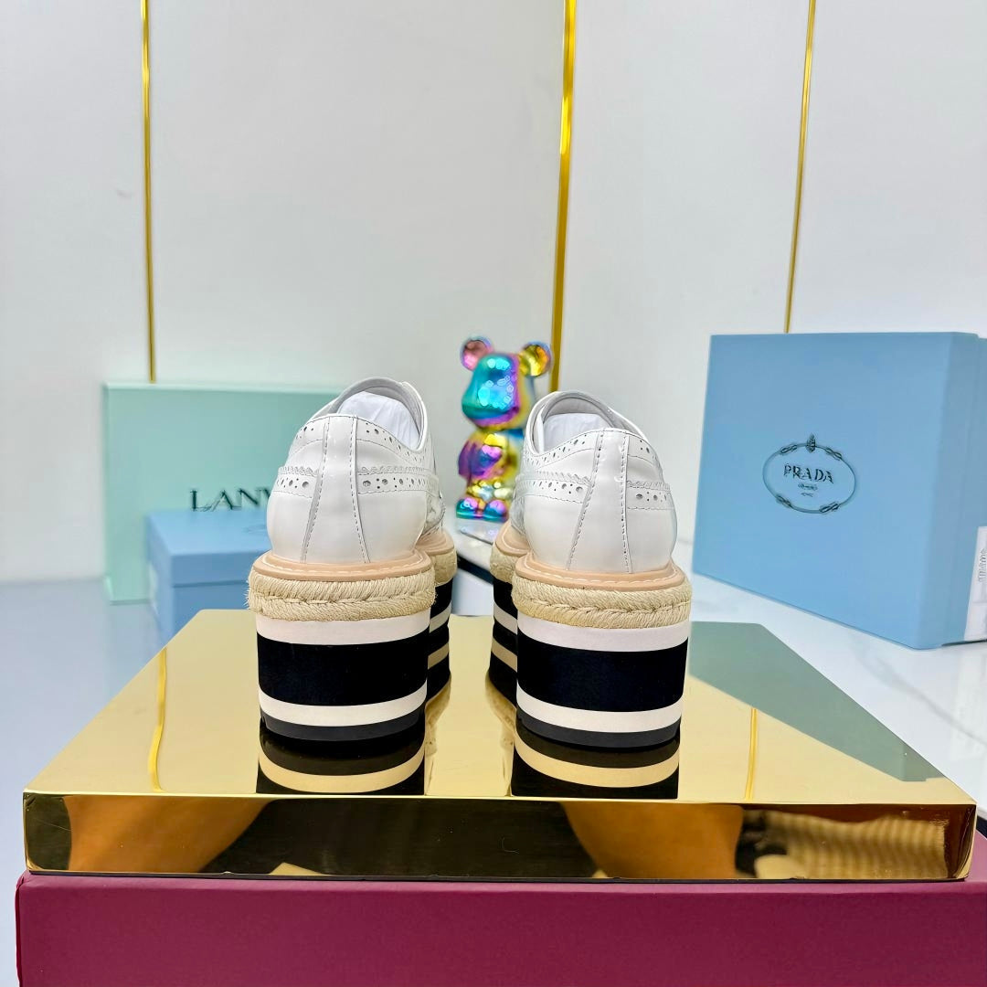 PRADA 25S FLAT WEDGE SHOES 60MM IN WHITE CALFSKIN - 35