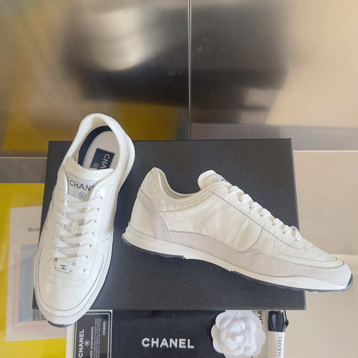 CHANEL 25S SNEAKERS 20MM IN WHITE CALFSKIN - 35