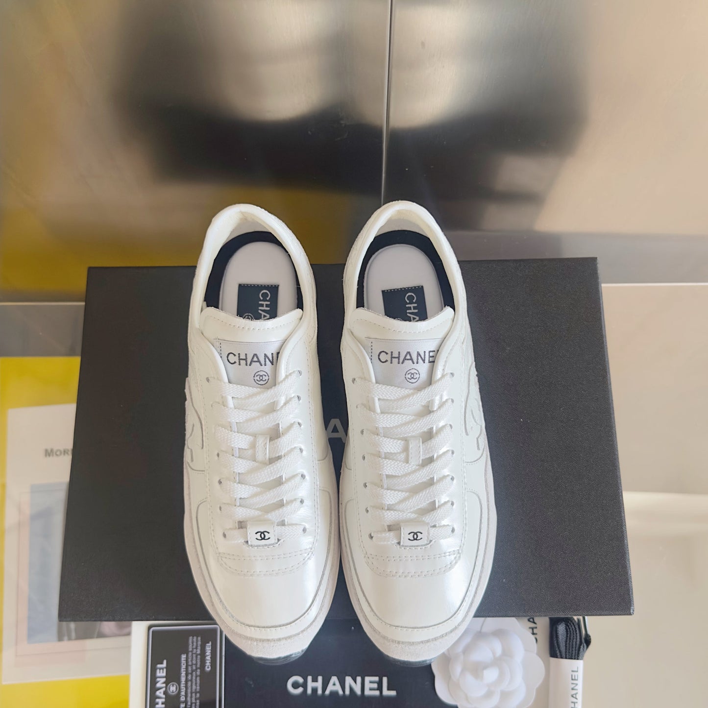 CHANEL 25S SNEAKERS 20MM IN WHITE CALFSKIN - 35