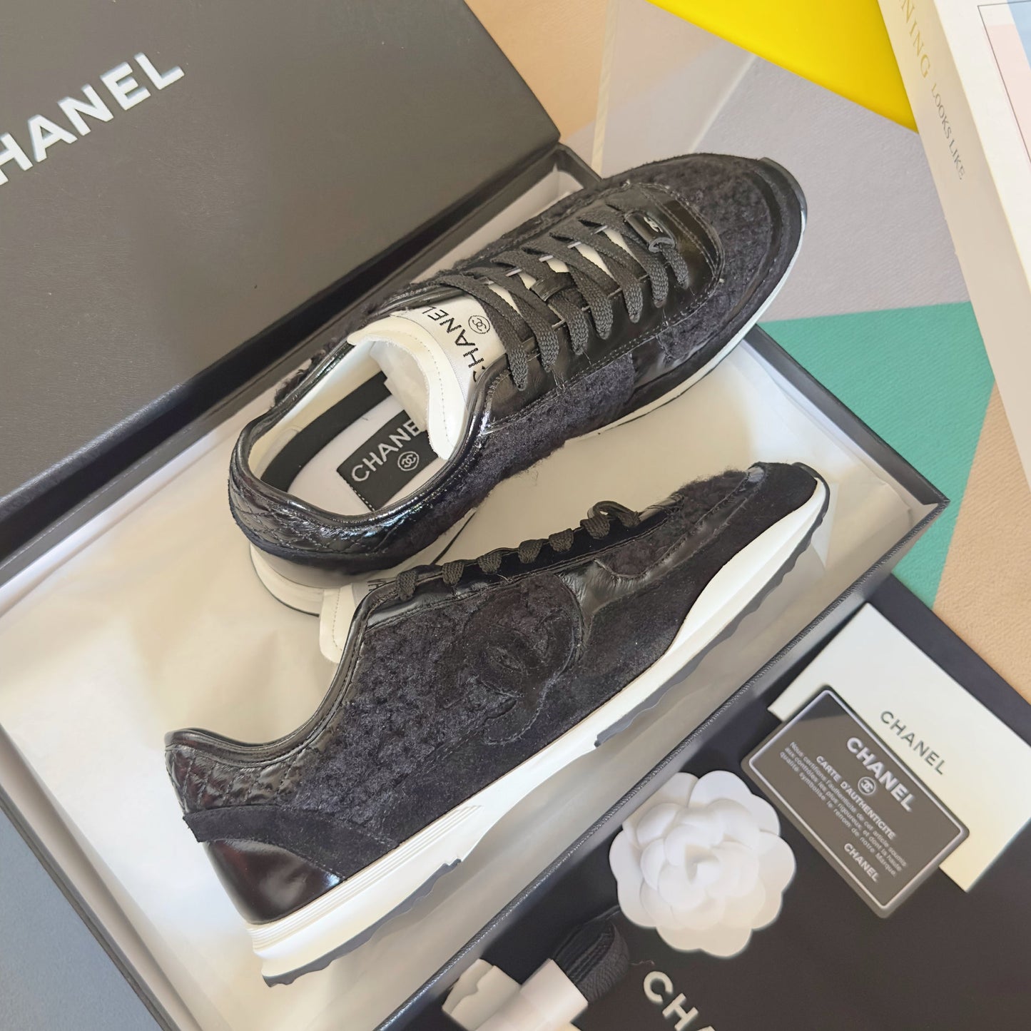 CHANEL 25S SNEAKERS 20MM IN BLACK CALFSKIN AND SUEDE - 35