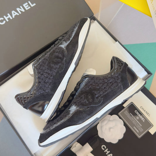 КРОСІВКИ CHANEL 25S 20 ММ З ЧОРНОЇ ТЕЛЯЧОЇ ШКІРИ ТА ЗАМШІ - 35