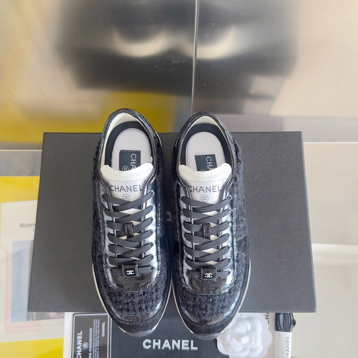 CHANEL 25S SNEAKERS 20MM IN BLACK CALFSKIN AND SUEDE - 35