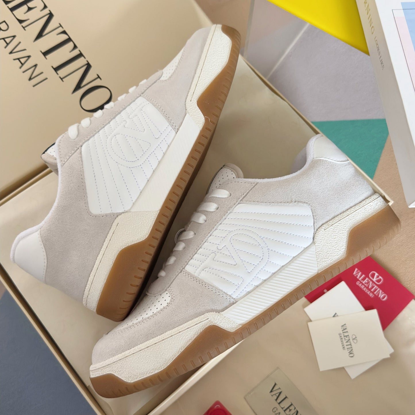 VALENTINO 25S GARAVANI FREEDOTS SNEAKERS IN BEIGE SUEDE AND WHITE LAMBSKIN - 35
