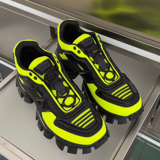 PRADA 26S CLOUDBUST THUNDER SNEAKERS 60MM IN LIME YELLOW MESH FABRIC AND TPU